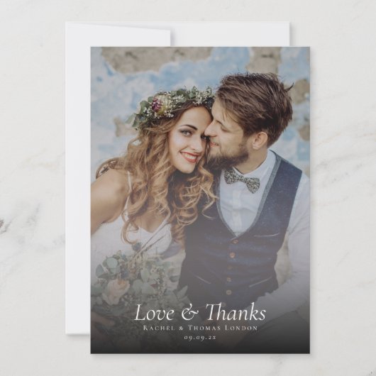 Elegante Script-Liebe & dank Fotocollage Hochzeit Dankeskarte (Vorderseite)