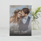 Elegante Script-Liebe & dank Fotocollage Hochzeit Dankeskarte (Stehend Vorderseite)