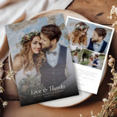 Elegante Script-Liebe & dank Fotocollage Hochzeit Dankeskarte