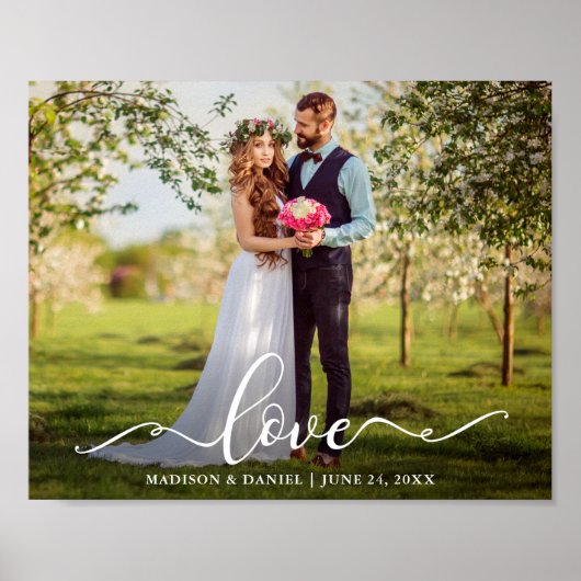 Elegante Script-Liebe Hochzeit Braut und Groom Fot Poster (Vorne)