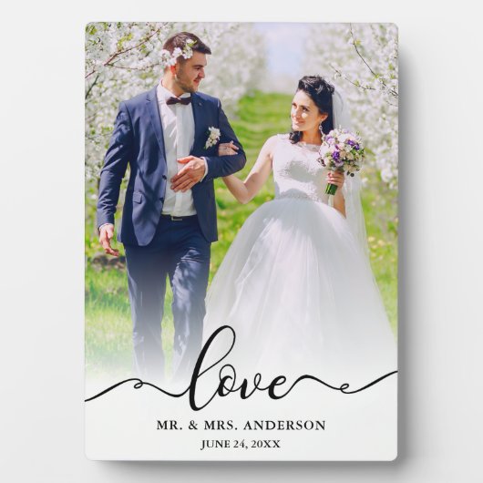 Elegante Script Liebe Mr. & Mrs. Wedding Foto Fotoplatte (Vorderseite)