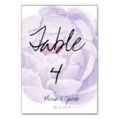 Elegante Script-Lila Blume Hochzeitskarte Tischnummer (Vorderseite)
