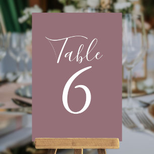 Elegante Script Mauve-Tischnummern Tischnummer