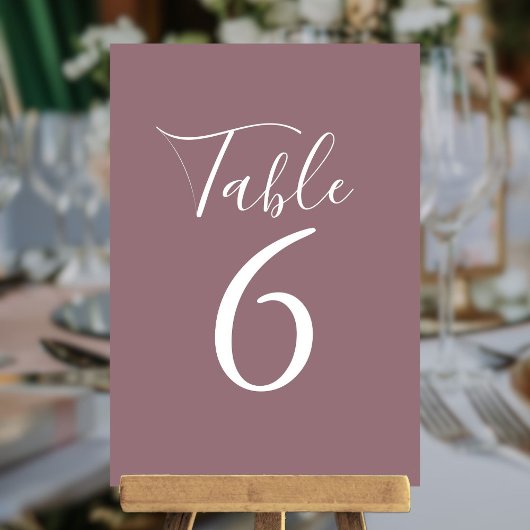 Elegante Script Mauve-Tischnummern Tischnummer