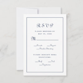 Elegante Script Meal Choice Blue Wedding Enclosure RSVP Karte