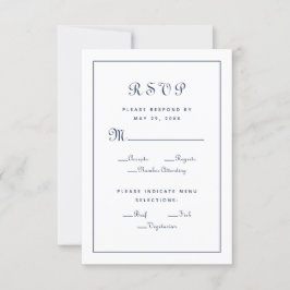 Elegante Script Meal Choice Blue Wedding Enclosure RSVP Karte