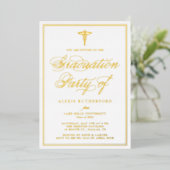 Elegante Script Medical School Graduation Party Folieneinladung (Stehend vorne)