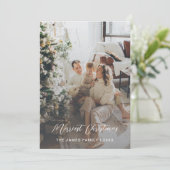 Elegante Script Merriest Weihnachts-Fotokarte Dankeskarte (Stehend Vorderseite)
