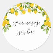 Elegante Script Message Lemons Blossom Grüne Runder Aufkleber (Vorderseite)