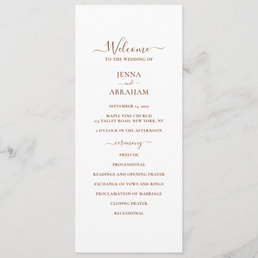 Elegante Script Minimal Wedding Programm (Vorderseite)