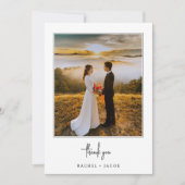 Elegante Script Minimalist 2-Foto Hochzeit Dankeskarte (Vorderseite)