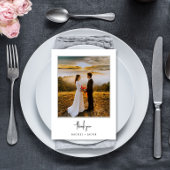 Elegante Script Minimalist 2-Foto Hochzeit Dankeskarte