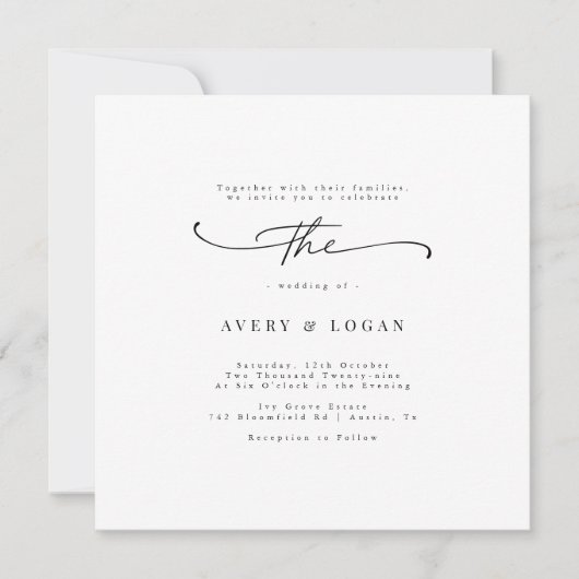Elegante Script Minimalistisch Square Wedding Einladung (Vorderseite)