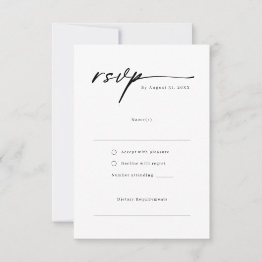 Elegante Script-Minimalistische UAWG-Antwortkarte RSVP Karte (Vorderseite)