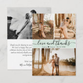 Elegante Script Mint Green Wedding 3 Foto Collage Dankeskarte (Vorne/Hinten)