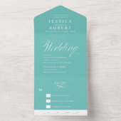 Elegante Script Mint und White Calligraphy Wedding All In One Einladung (Innen Boden)