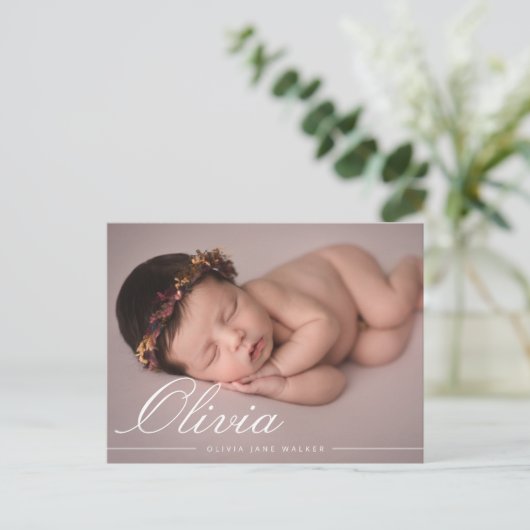 Elegante Script Modern Collage Birth Ankündigung (Stehend Vorderseite)