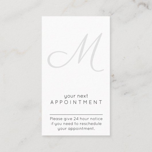 Elegante Script Monogram Black and White Vertikal Terminkarte (Rückseite)