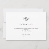Elegante Script Monogram Black & White Wedding Dankeskarte (Vorderseite)