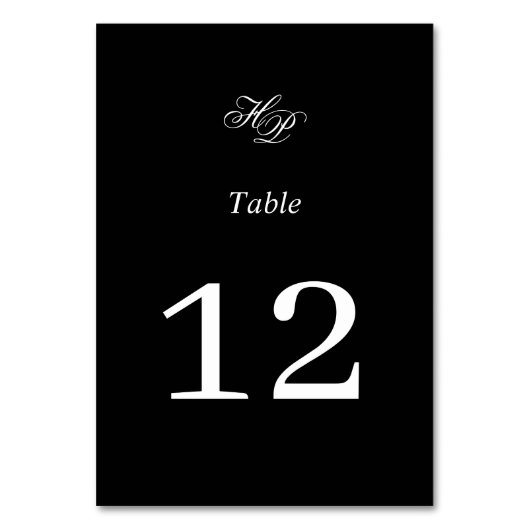 Elegante Script Monogram Black & White Wedding Tischnummer (Vorderseite)