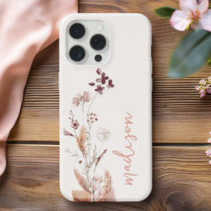 Elegante Script Monogram Boho Wildblume iPhone 14 Hülle