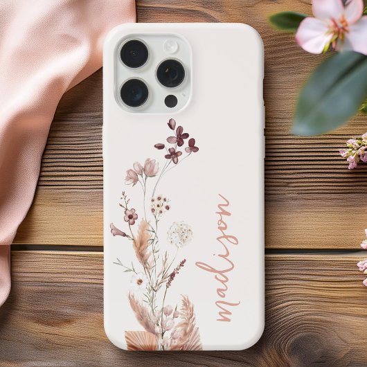 Elegante Script Monogram Boho Wildblume iPhone Hülle