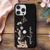 Elegante Script Monogram Boho Wildblume iPhone Hülle