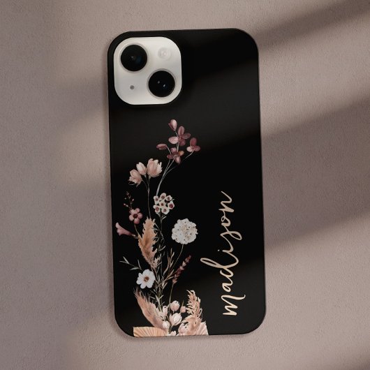 Elegante Script Monogram Boho Wildblume iPhone Hülle