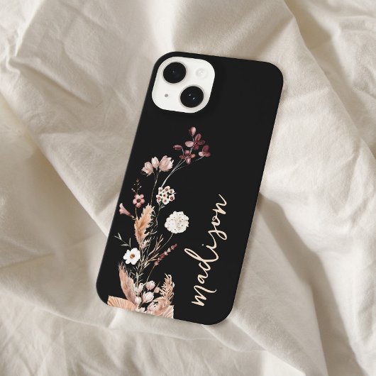 Elegante Script Monogram Boho Wildblume iPhone Hülle
