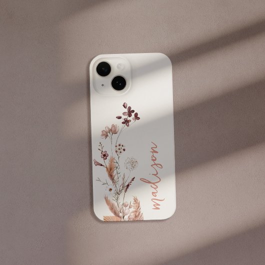 Elegante Script Monogram Boho Wildblume iPhone Hülle