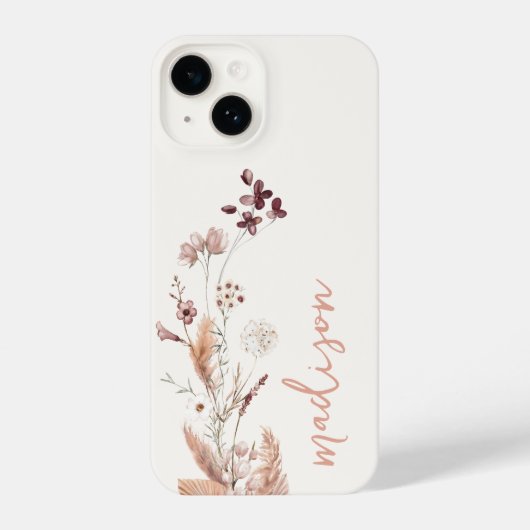 Elegante Script Monogram Boho Wildblume iPhone Hülle (Rückseite)