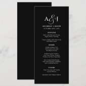 Elegante Script Monogram Formal Black Wedding Menükarte (Vorne/Hinten)