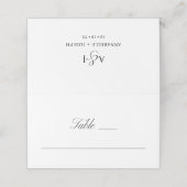 Elegante Script Monogram Formal White Wedding Platzkarte (Außenseite Aufgefaltet)