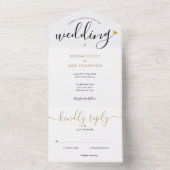 Elegante Script Monogram Gold Heart Wedding All In One Einladung (Innen Boden)