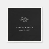 Elegante Script Monogram Initials Black Wedding Serviette (Vorderseite)