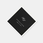 Elegante Script Monogram Initials Black Wedding Serviette (Ecke)