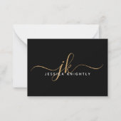 Elegante Script Monogram Initials Name Black Gold Mitteilungskarte (Vorderseite)
