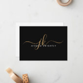 Elegante Script Monogram Initials Name Black Gold Mitteilungskarte (Vorderseite/Rückseite Beispiel)