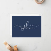 Elegante Script Monogram Initials Name Navy Blue Mitteilungskarte (Vorderseite/Rückseite Beispiel)
