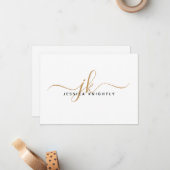 Elegante Script Monogram Initials Name White Gold Mitteilungskarte (Vorderseite/Rückseite Beispiel)