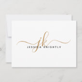 Elegante Script Monogram Initials Name White Gold Mitteilungskarte (Vorderseite)