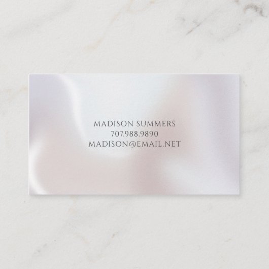 Elegante Script Monogram Iridescent Pearl Shimmer Telefonnummerkarte (Rückseite)