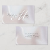 Elegante Script Monogram Iridescent Pearl Shimmer Telefonnummerkarte (Vorne/Hinten)