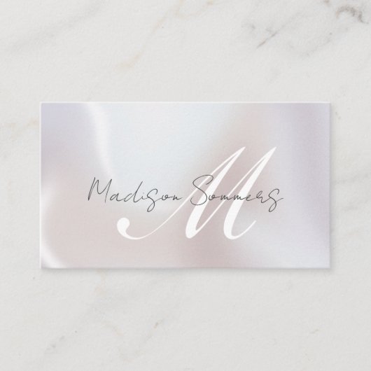 Elegante Script Monogram Iridescent Pearl Shimmer Telefonnummerkarte (Vorderseite)