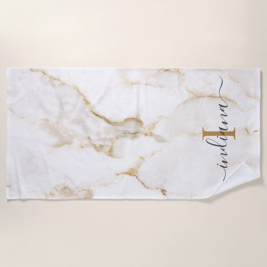 Elegante Script Monogram Marble Strandtuch (Vorderseite)