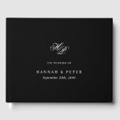 Elegante Script Monogram Minimal Black Wedding Chi Gästebuch (Vorderseite)