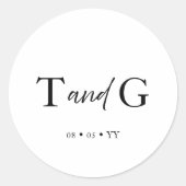 Elegante Script Monogram Minimal White Wedding Runder Aufkleber (Vorderseite)
