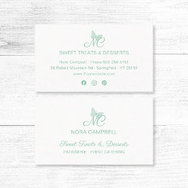 Elegante Script Monogram Mint Green Butterfly Visitenkarte