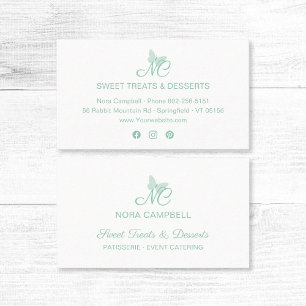 Elegante Script Monogram Mint Green Butterfly Visitenkarte