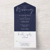 Elegante Script Monogram Navy Blue Wedding All In One Einladung (Innen Boden)